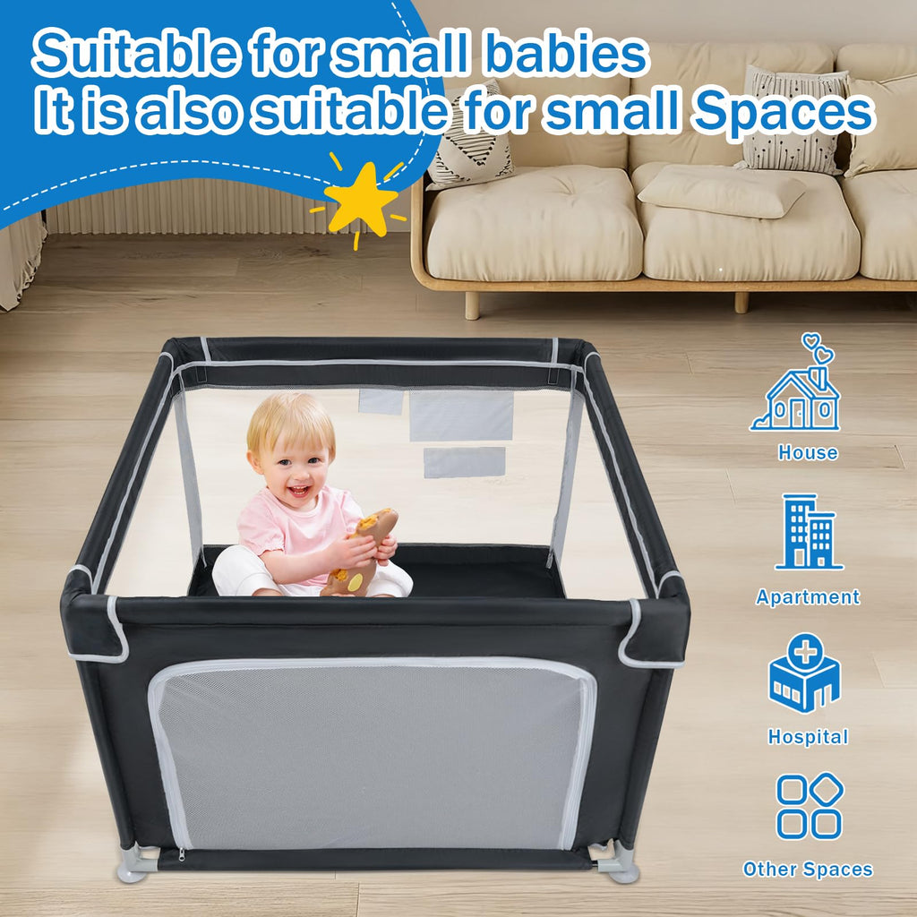 Baby Playpen with Mesh and Anti-Slip Base E60435