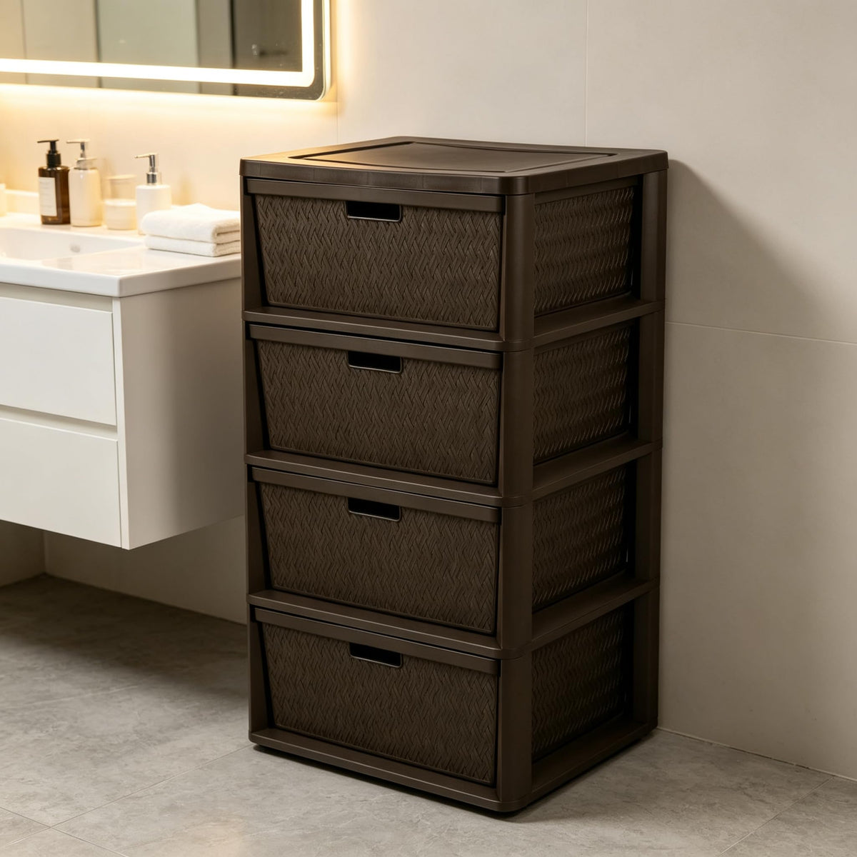 4 Drawer Brown Storage Tower with Removable Drawers B7384