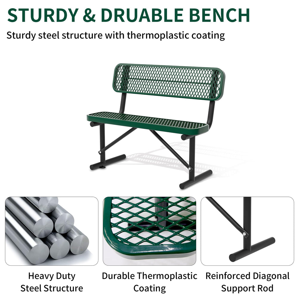 4FT Heavy Duty Metal Outdoor Bench with Backrest M393
