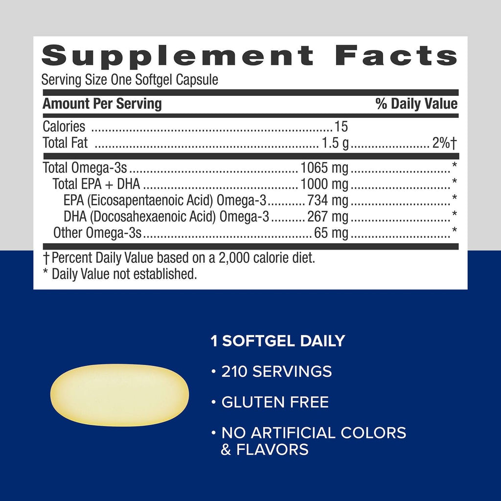 Fish Oil 1000mg EPA & DHA 210 Softgels T3325