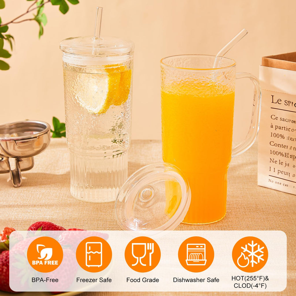 24oz Clear Glass Tumbler with Handle, 2 Pack U95405