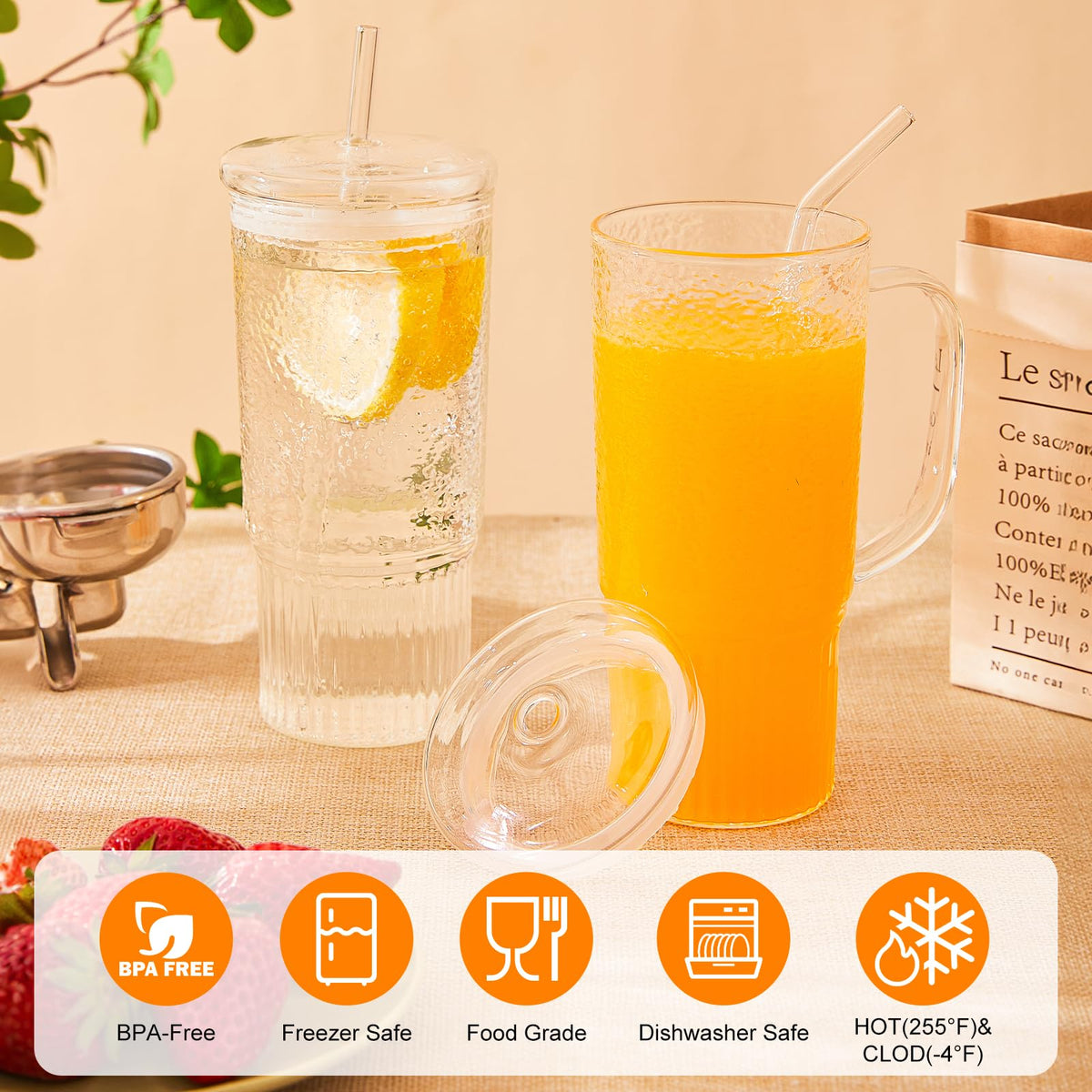 24oz Clear Glass Tumbler with Handle, 2 Pack U95405