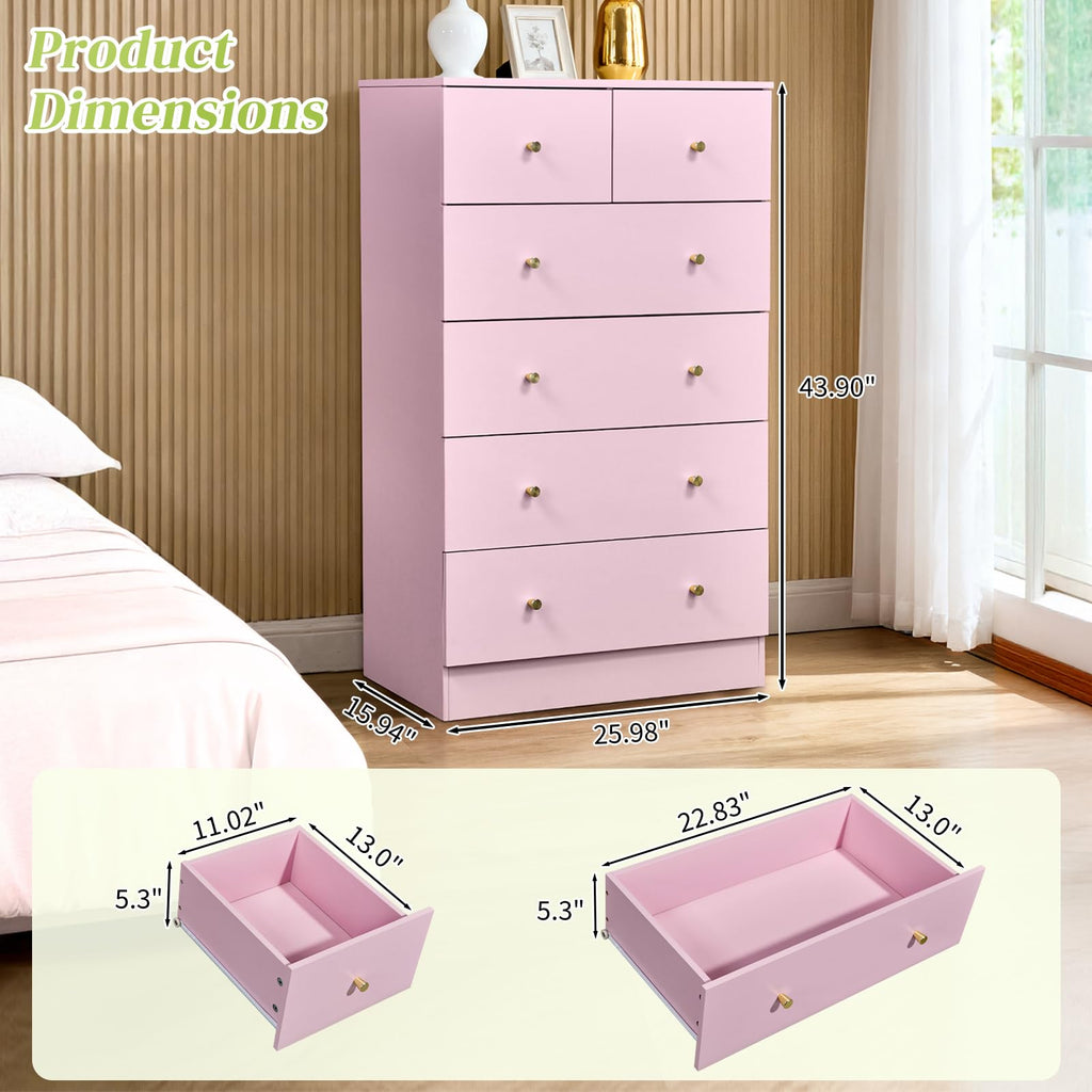 Pink 6 Drawer Dresser V54381