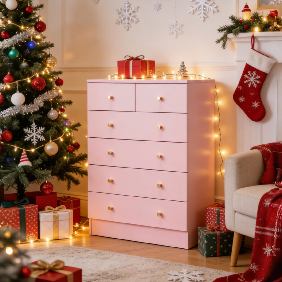 Pink 6 Drawer Dresser V54381