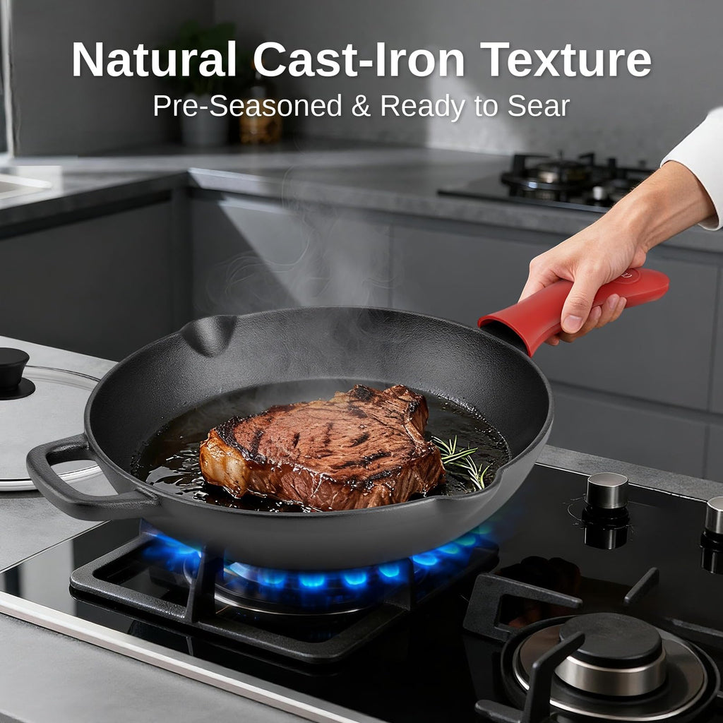 10 Inch Pre-Seasoned Cast Iron Skillet with Lid A66543