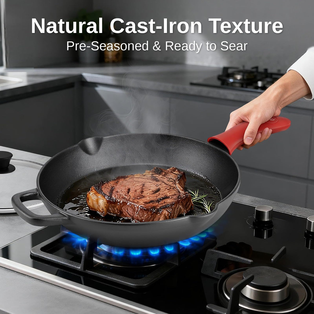 10 Inch Pre-Seasoned Cast Iron Skillet with Lid A66543