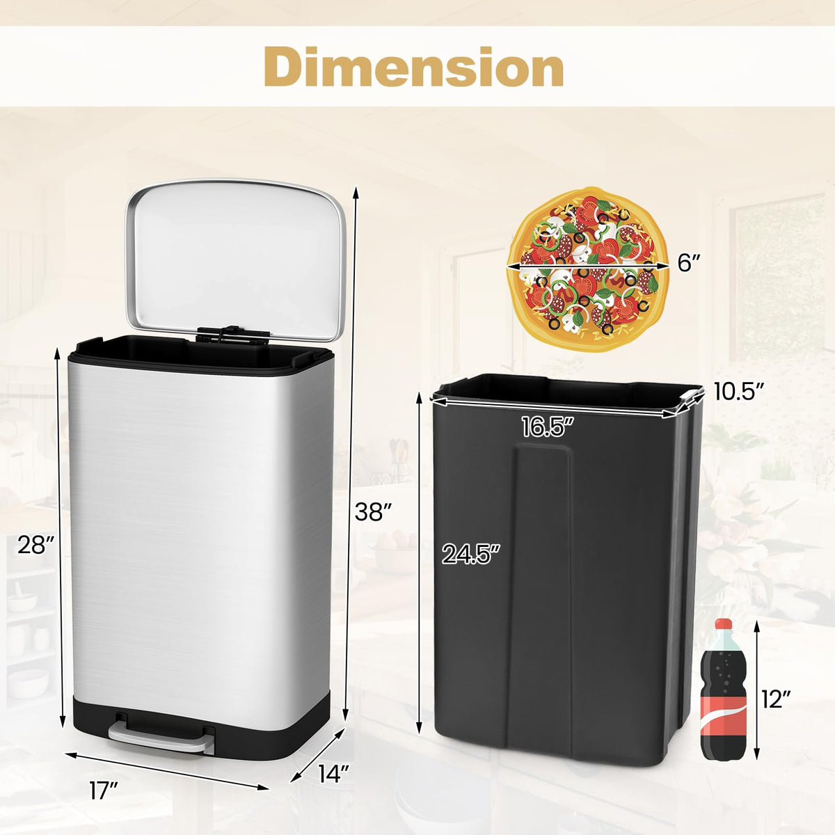 13.2 Gal Stainless Steel Step-on Trash Can Y926