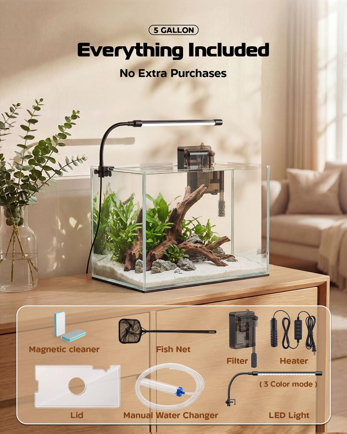 5 Gallon Glass Aquarium Starter Kit D32797