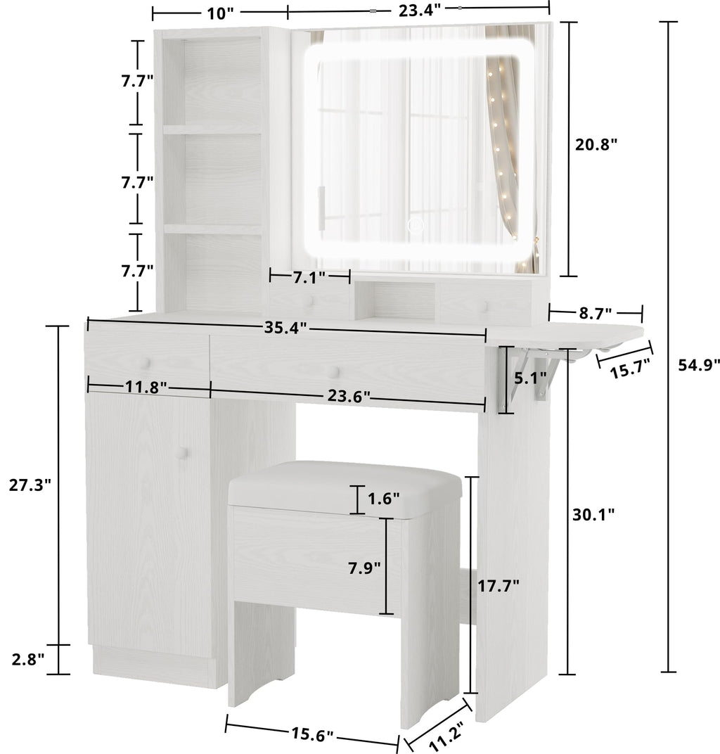 Vanity Desk with Charging Station and Storage I93554