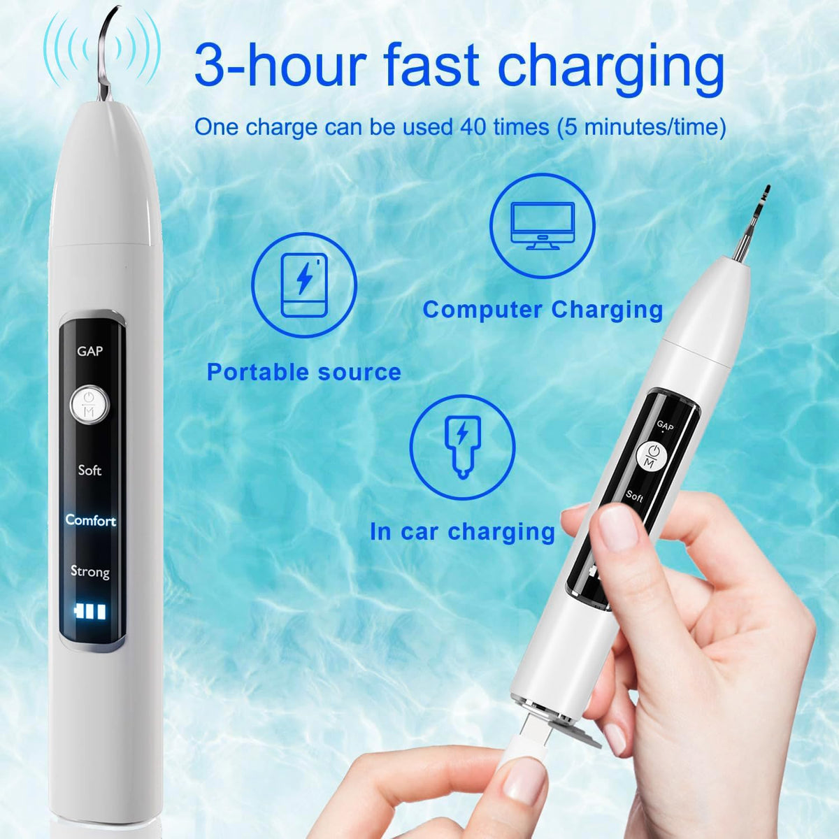 Ultrasonic Pet Dental Cleaner with 4 Tips, 3 Modes, LED, White H644