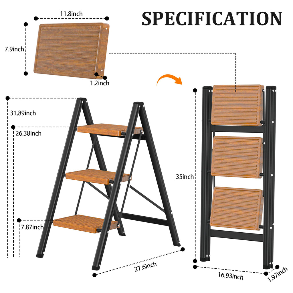 3 Step Lightweight Folding Steel Ladder 330 lbs Capacity A441184
