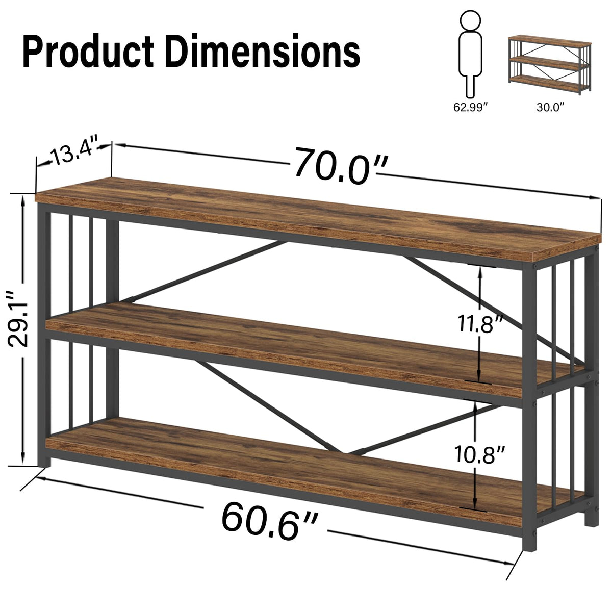 70 Inch Rustic Brown Console Table T7677