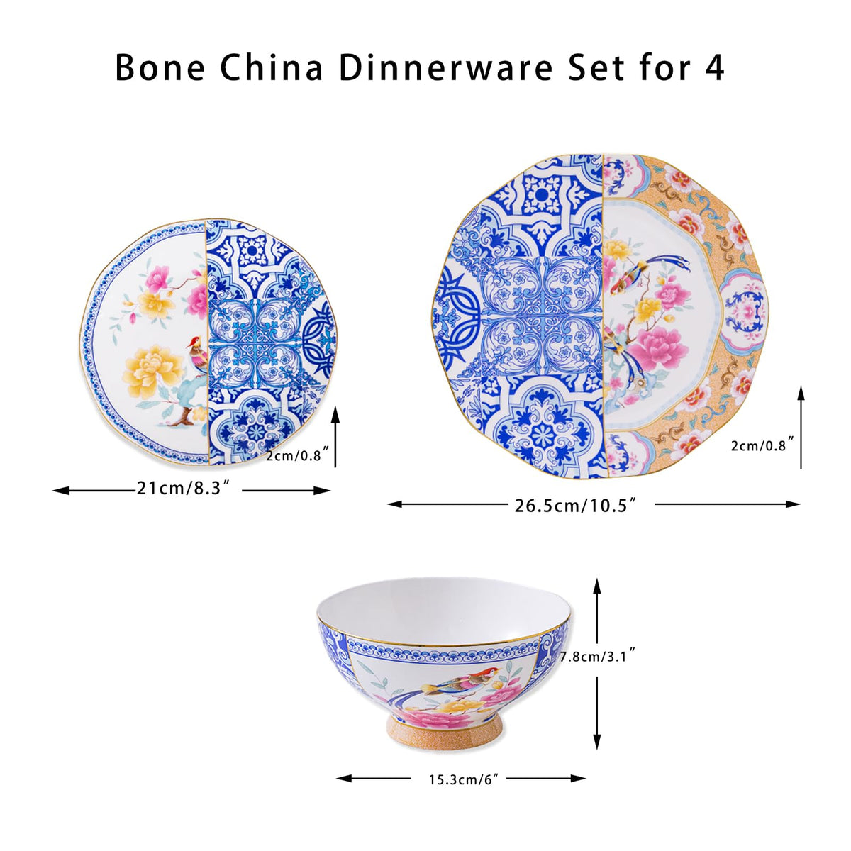 Bone China Dinnerware Set for 4, 12-Piece T36231