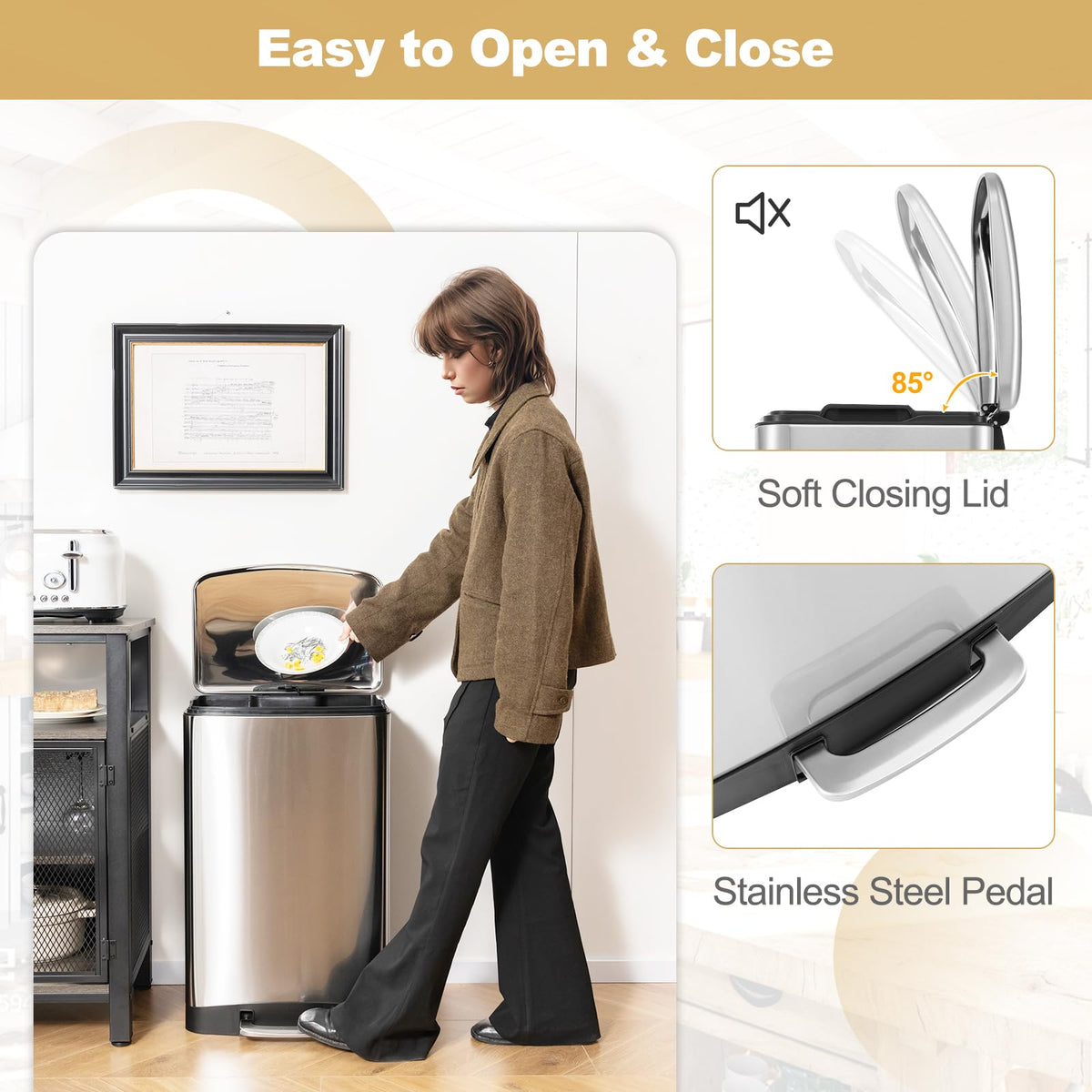13.2 Gal Stainless Steel Step-on Trash Can Y926