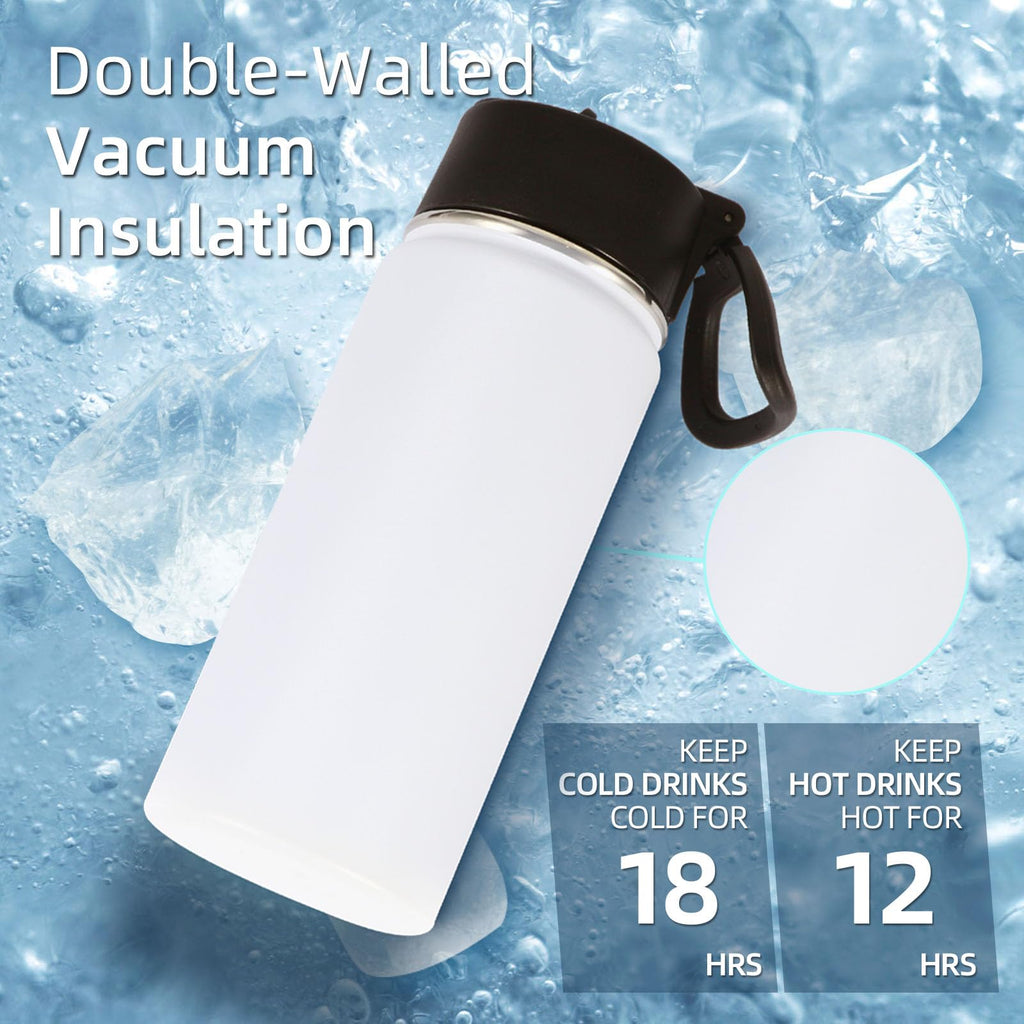 16 OZ Insulated Stainless Steel Kids Water Bottle 8 Pack with Straw Lid C1044