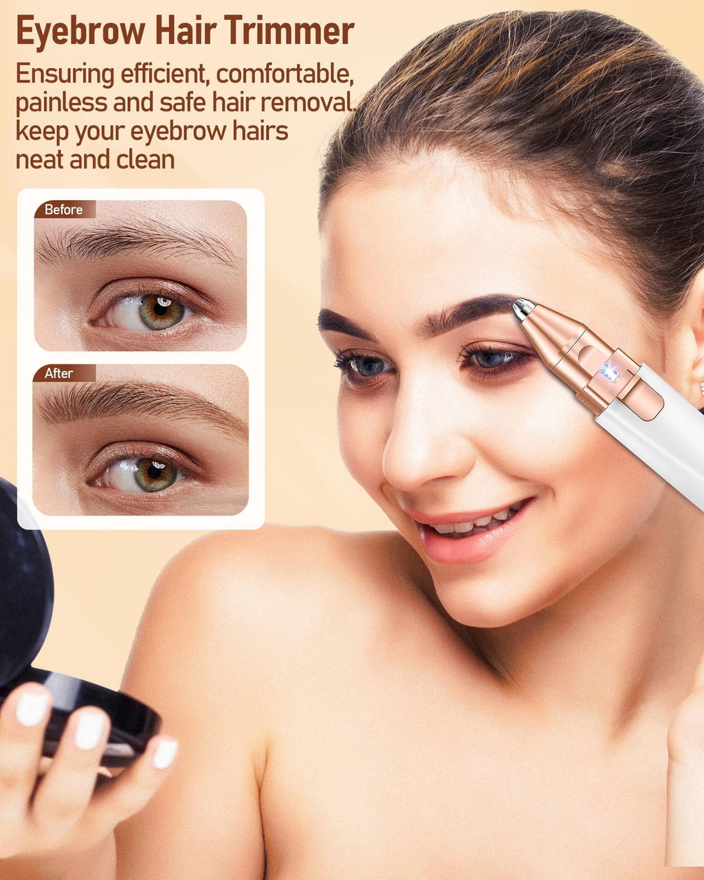 2 in 1 Rechargeable Eyebrow Trimmer Facial Hair Remover with LED Light P626365