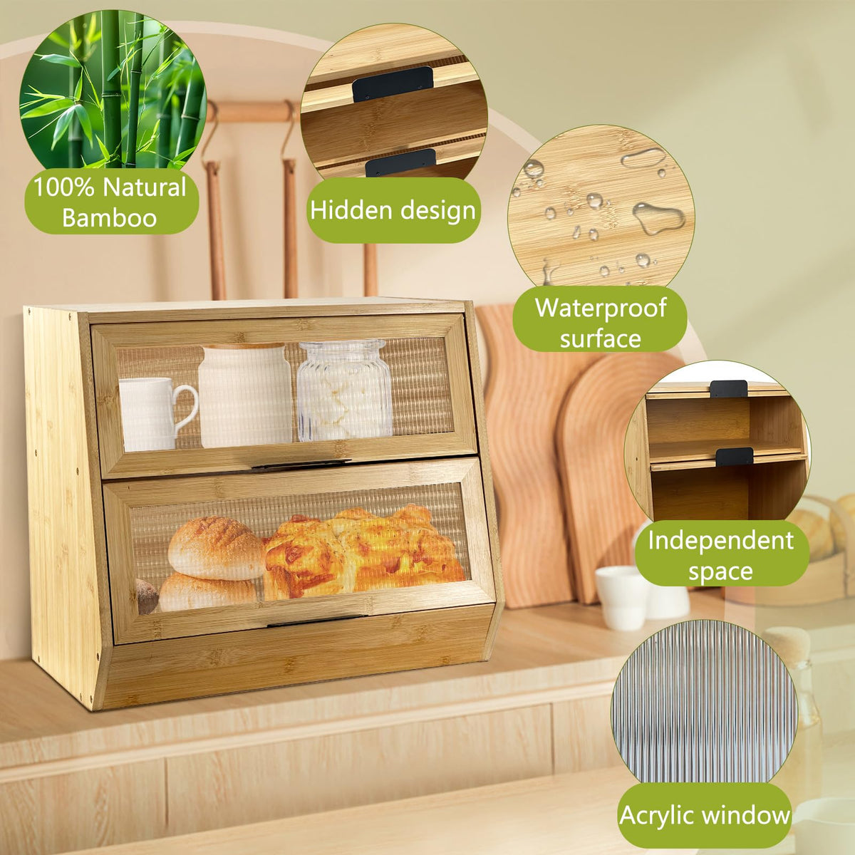 Wooden Bread Box with Window C30477