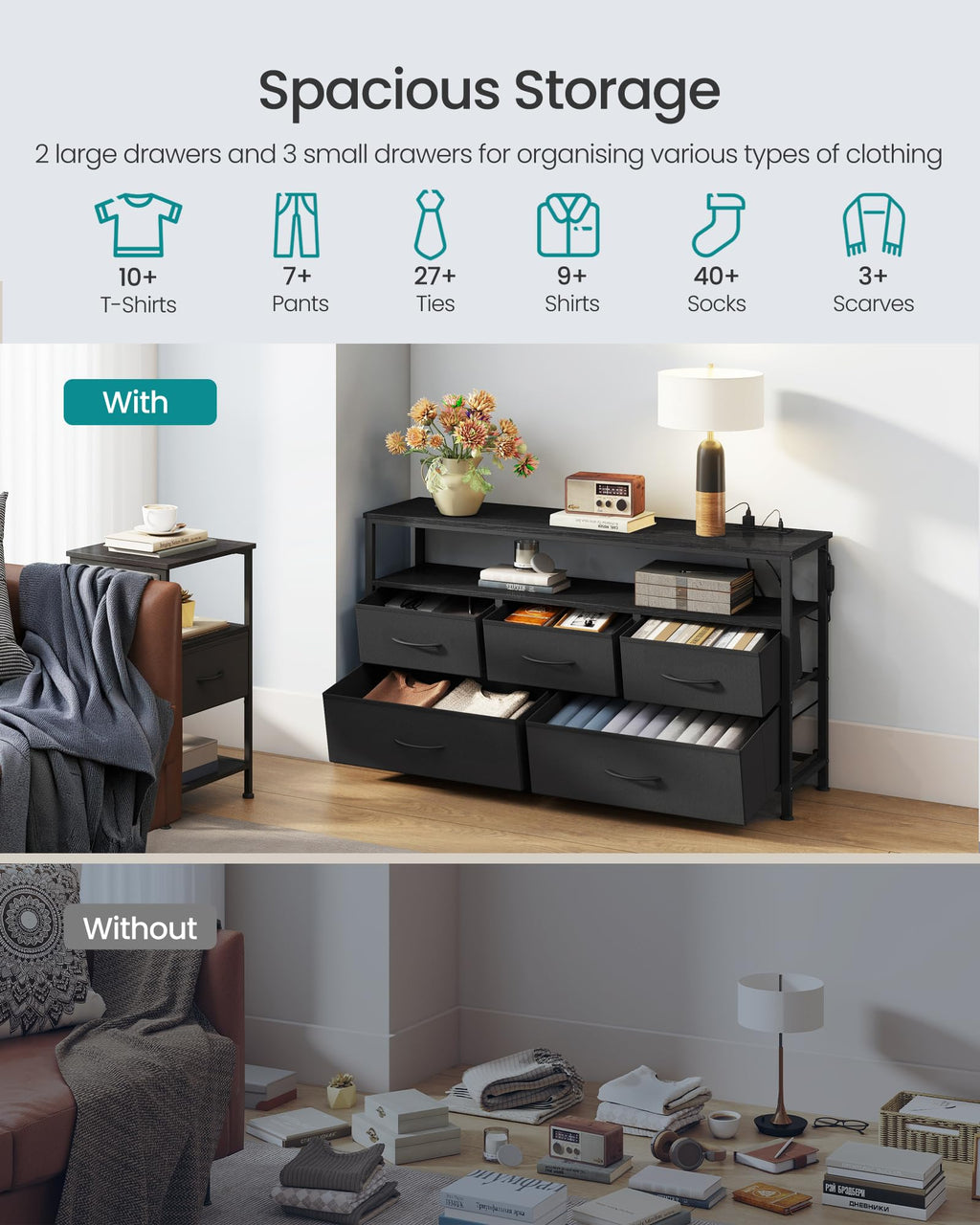 5 Fabric Drawers Dresser W6680