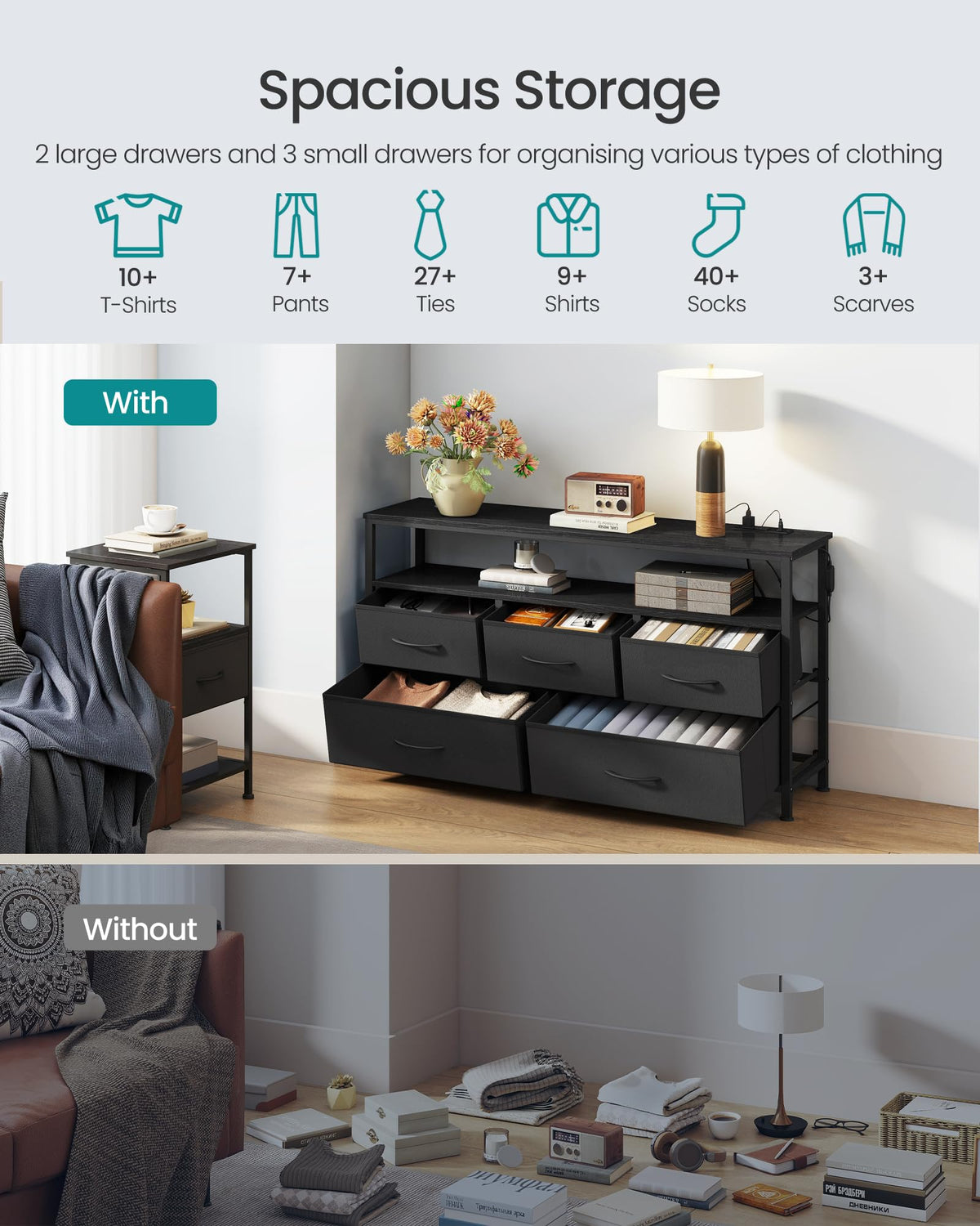 5 Fabric Drawers Dresser W6680