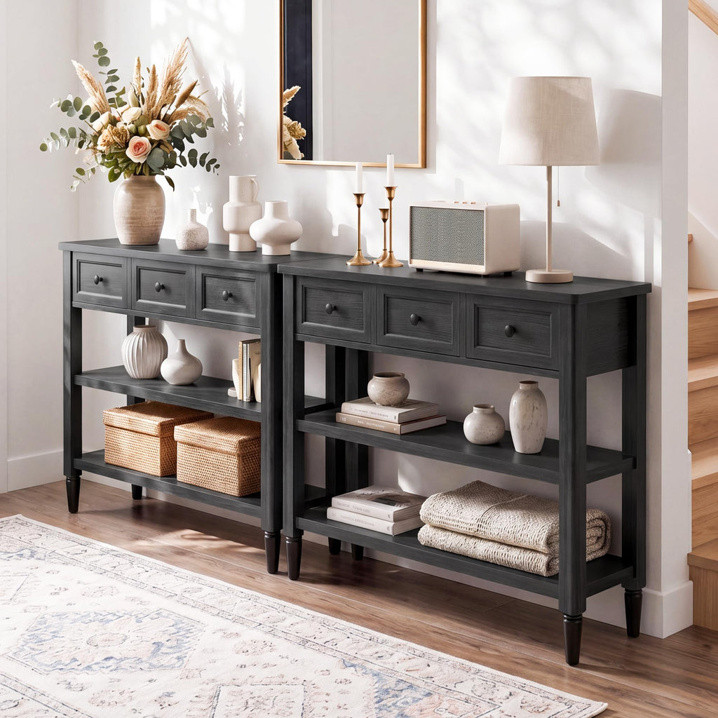 43" Farmhouse Entryway Table with 3 Drawers 2 Shelves O3787