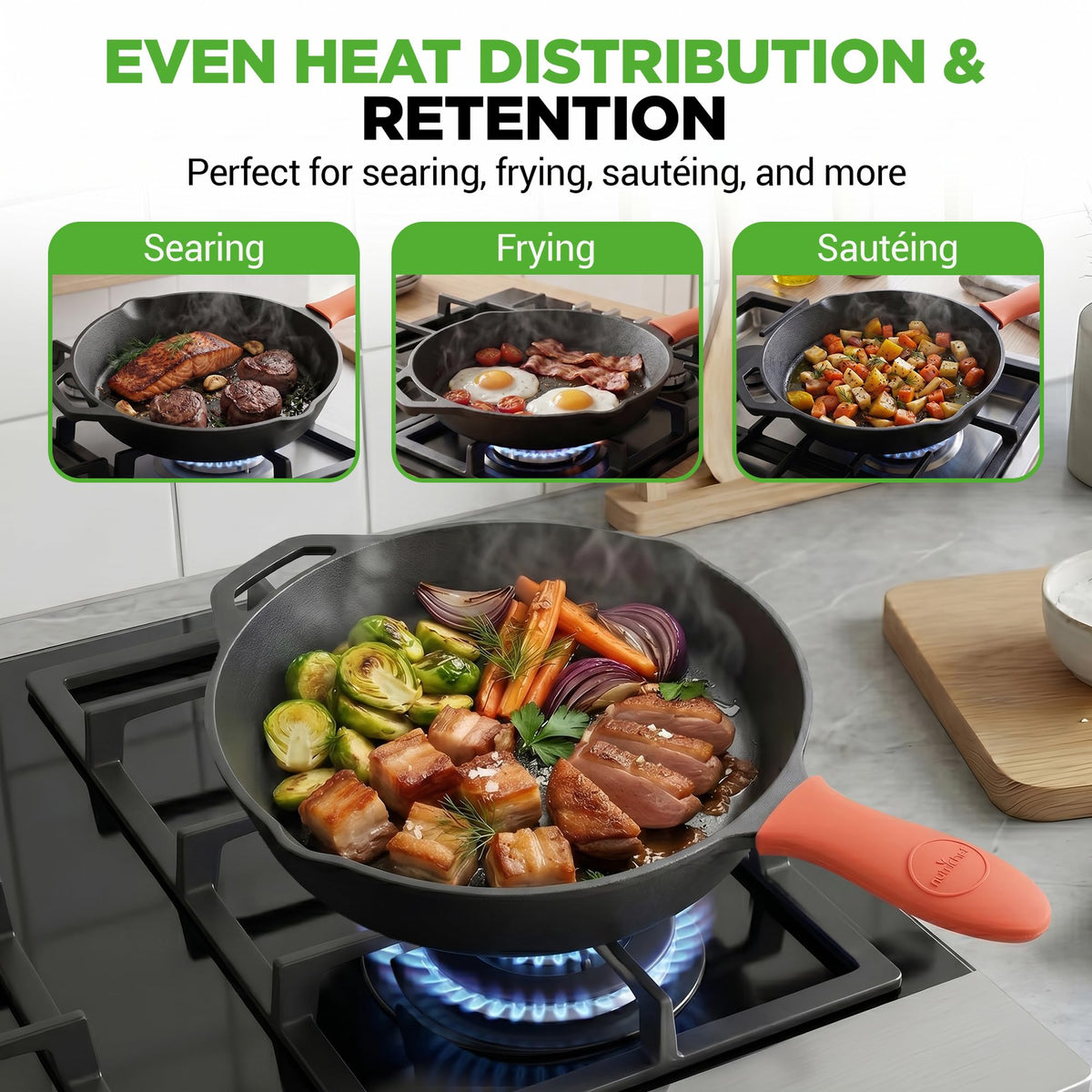 10 Inch Pre-Seasoned Cast Iron Skillet with Lid O2113