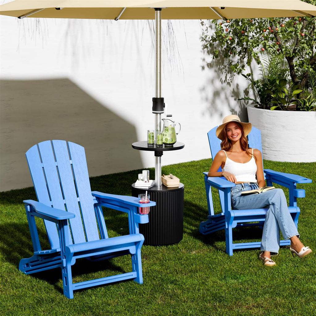 Klein Blue Plastic Adirondack Chairs Set of 2 with Cup Holder F766146