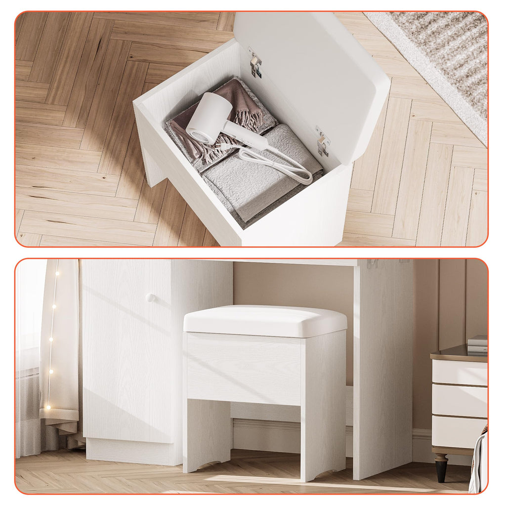 Vanity Desk with Charging Station and Storage I93554