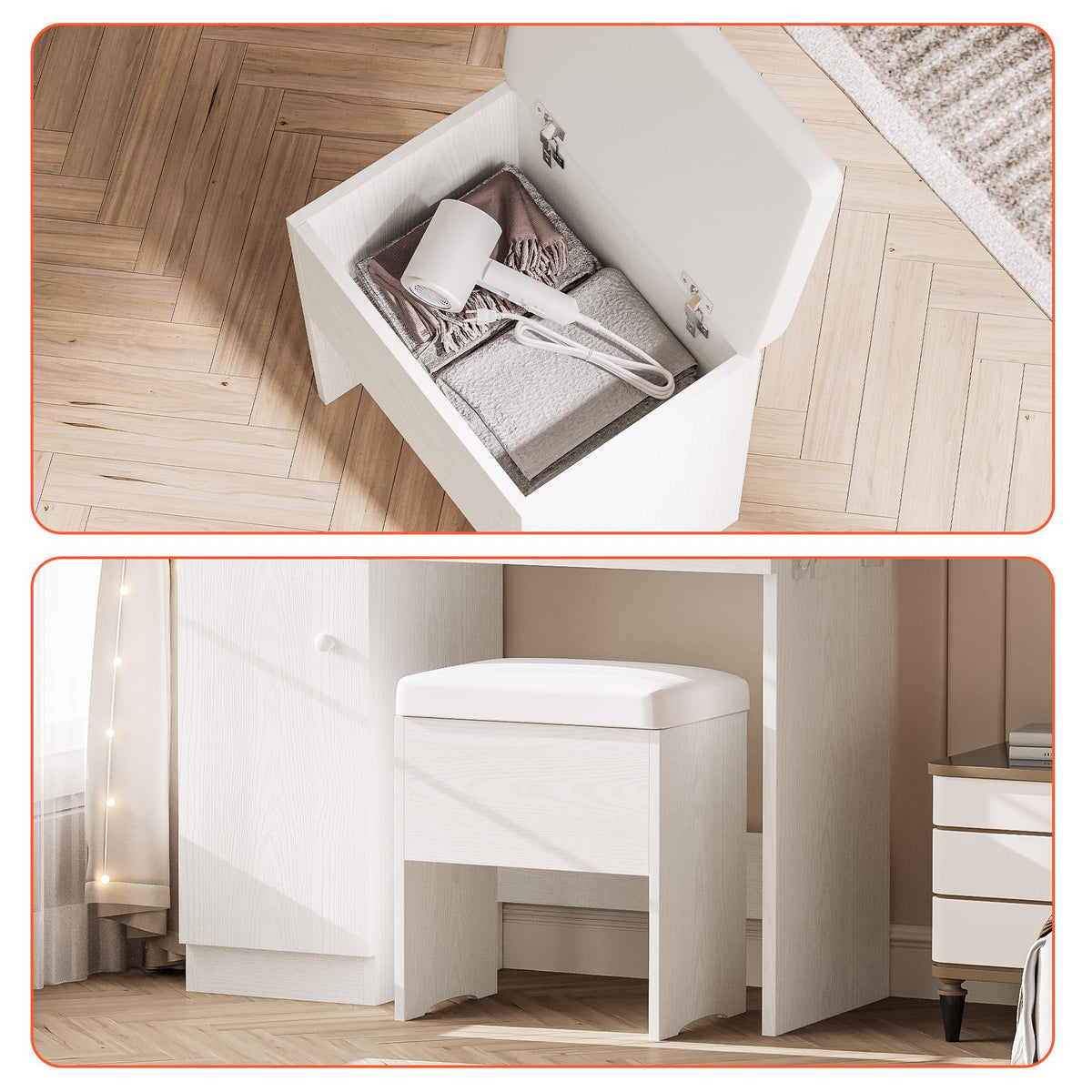Vanity Desk with Charging Station and Storage I93554
