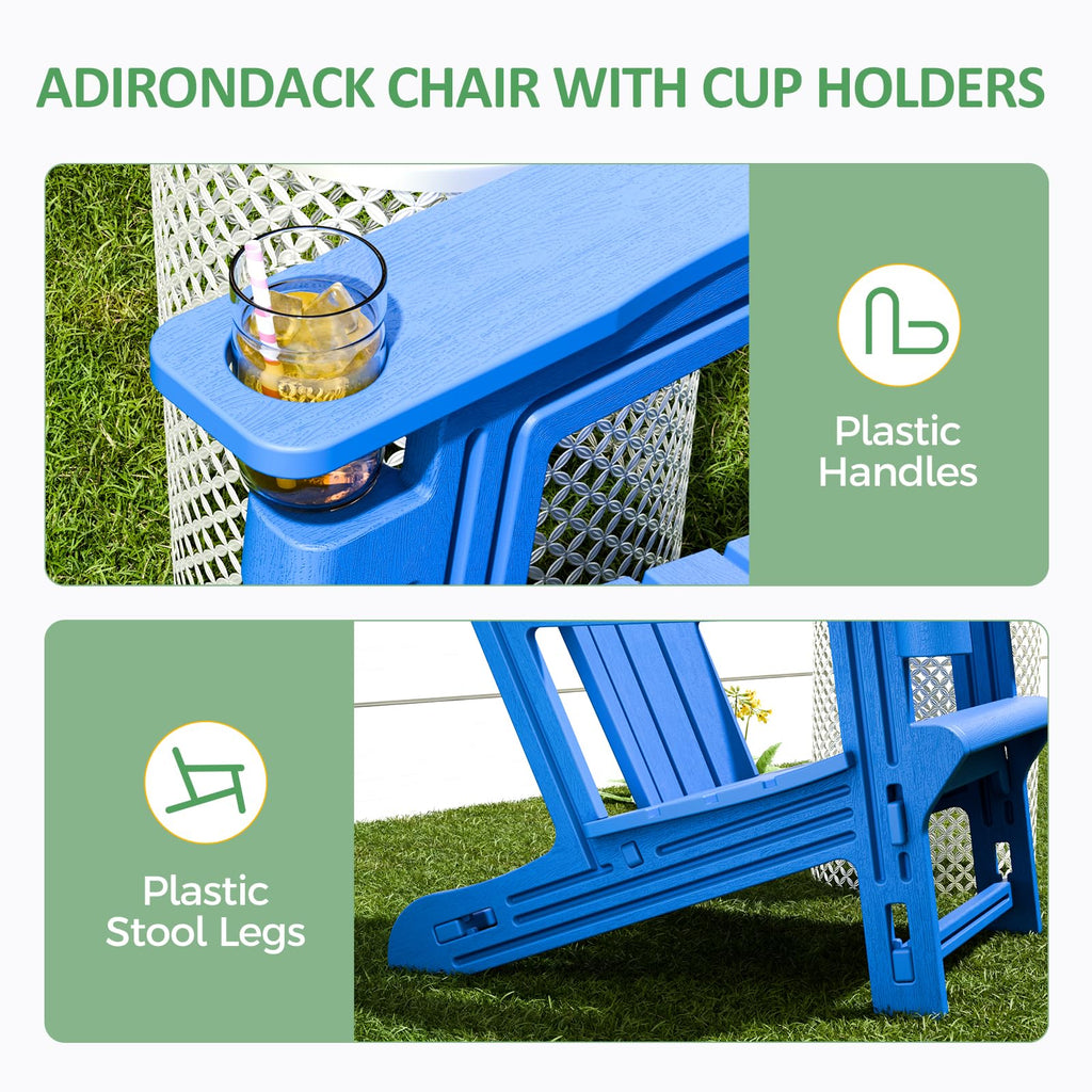 Klein Blue Plastic Adirondack Chairs Set of 2 with Cup Holder F766146