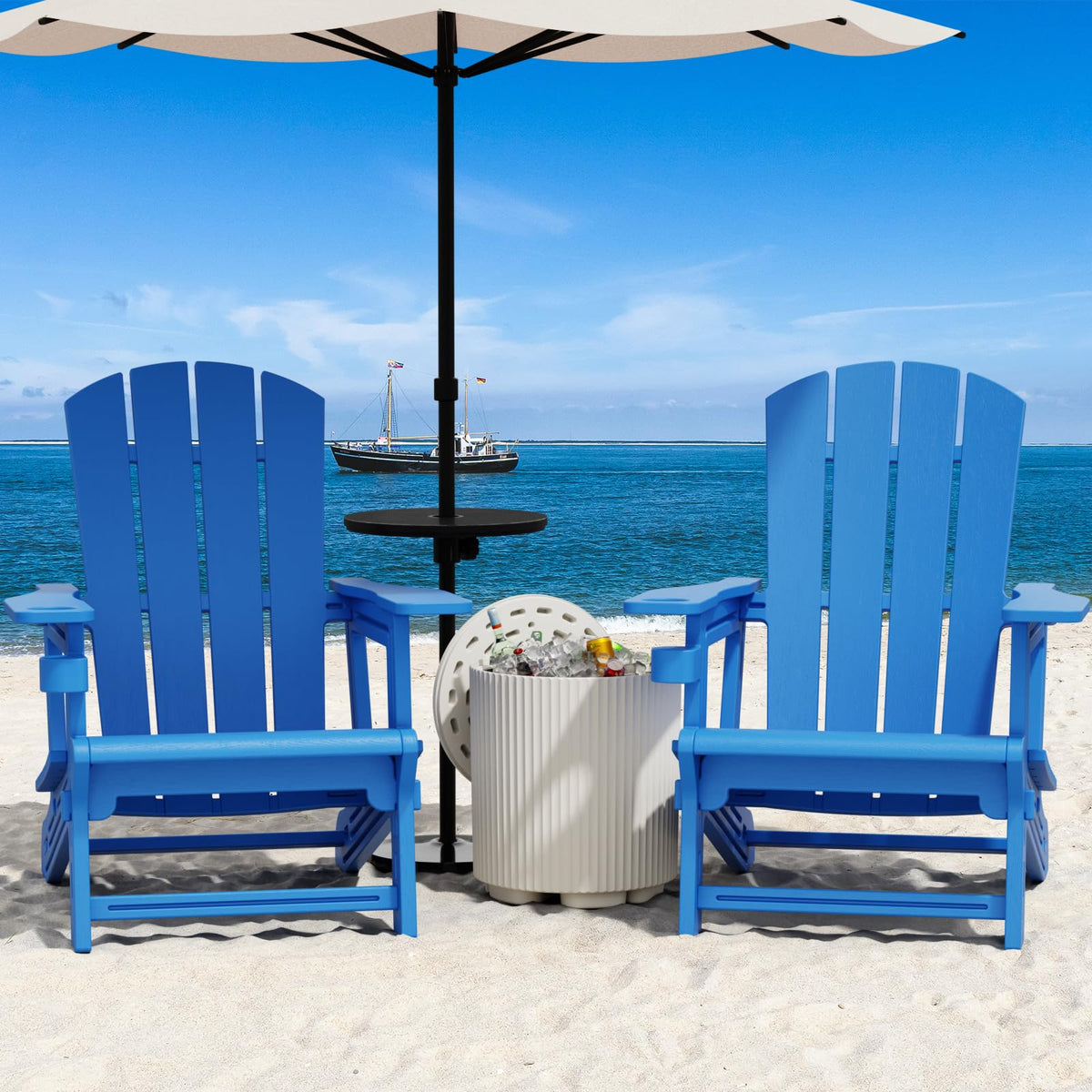 Klein Blue Plastic Adirondack Chairs Set of 2 with Cup Holder F766146