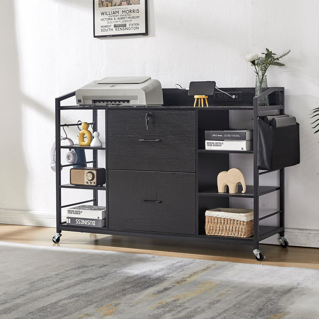 45" Black 2 Drawer File Cabinet with Lock and Power Outlet W5893