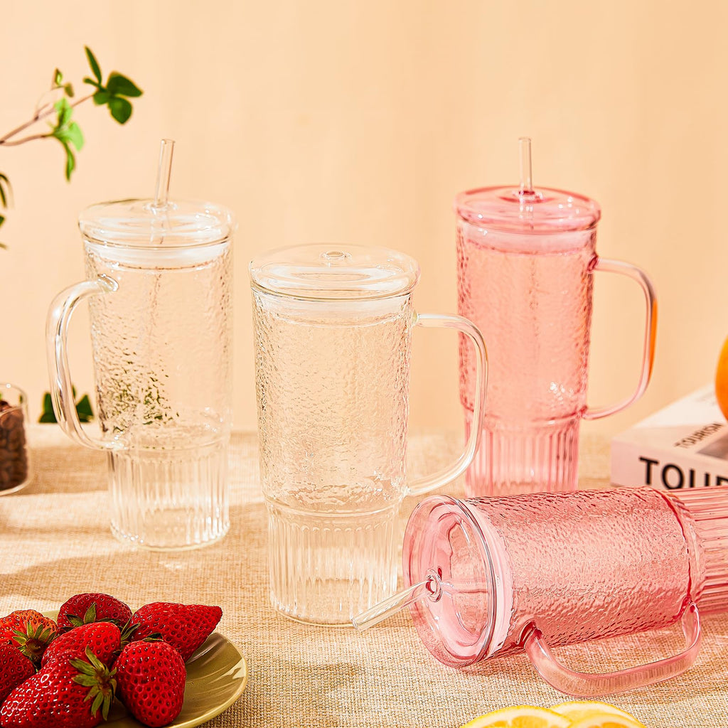 24oz Clear Glass Tumbler with Handle, 2 Pack U95405