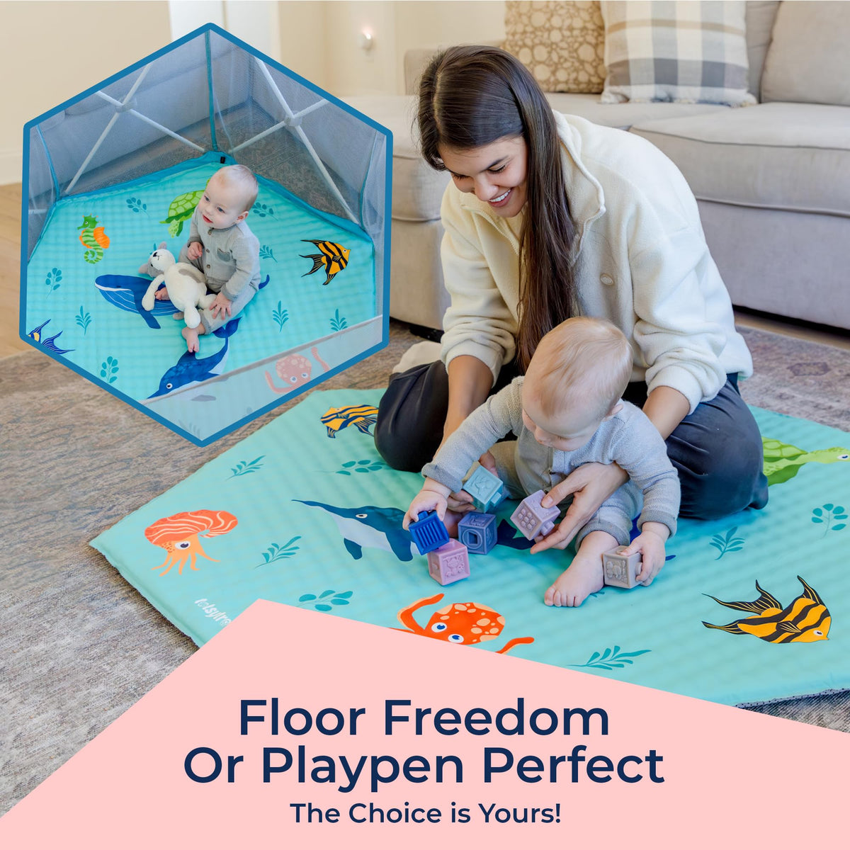 Self Inflating Hexagon Playpen Mat 52" x 45" Non-Slip Cushioned Baby Play Mat I899246