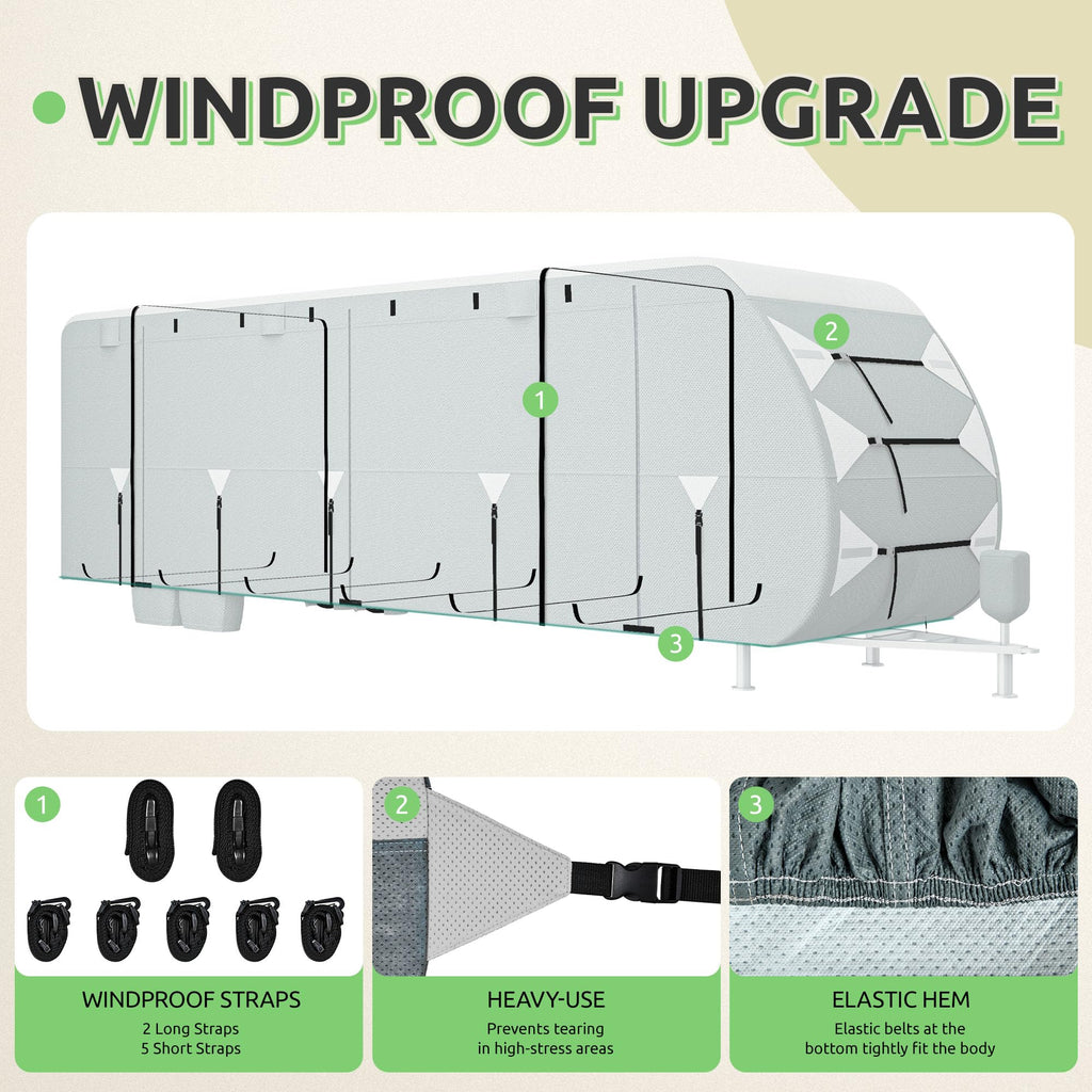 24-27FT Waterproof 7-Layer Camper Cover with Tongue Jack Cover, Tire Covers, Gutter Covers W601