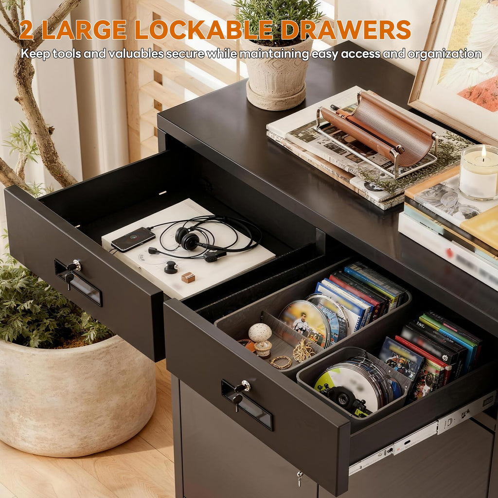 Black Metal Storage Cabinet with 2 Drawers F8410