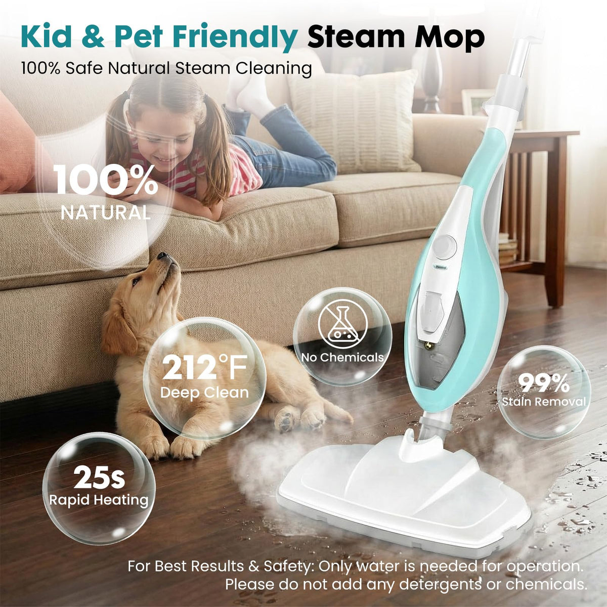 1550W Detachable Handheld Steam Mop with 2 Reusable Pads S4444