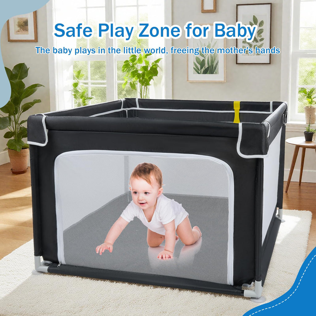 Baby Playpen with Mesh and Anti-Slip Base E60435