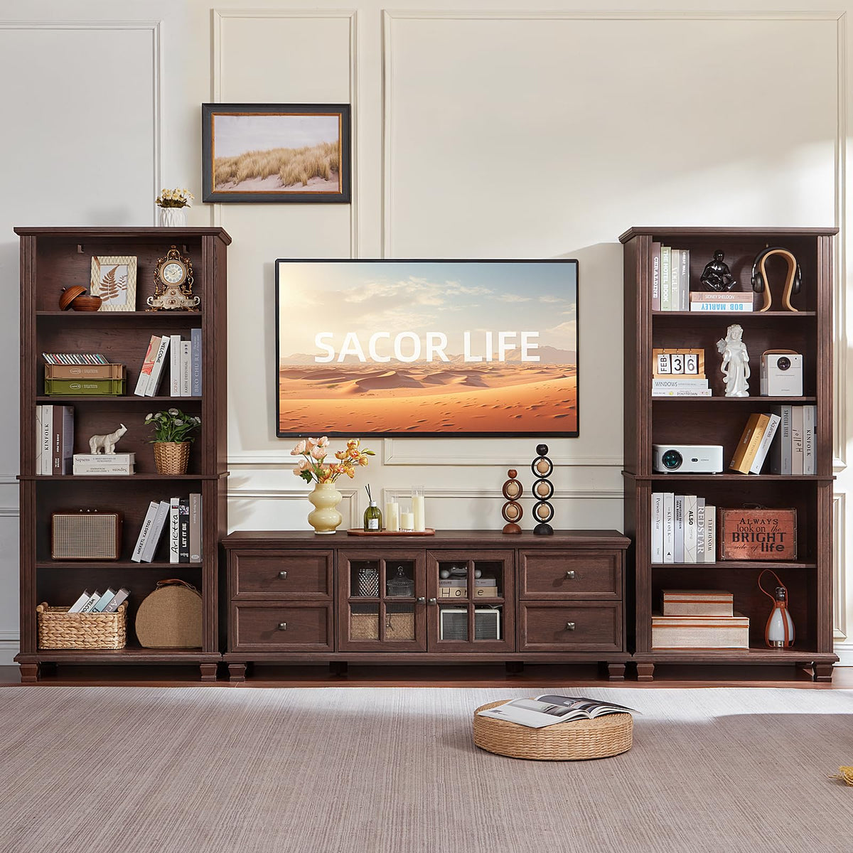 Farmhouse TV Stand with Glass Doors X2923