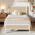 White Rattan Twin Bed Frame with Headboard V934