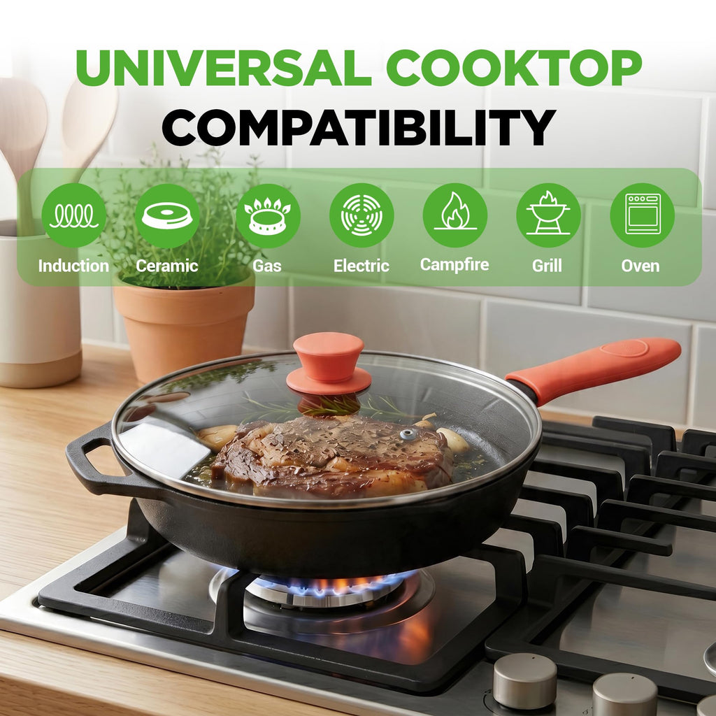 10 Inch Pre-Seasoned Cast Iron Skillet with Lid O2113