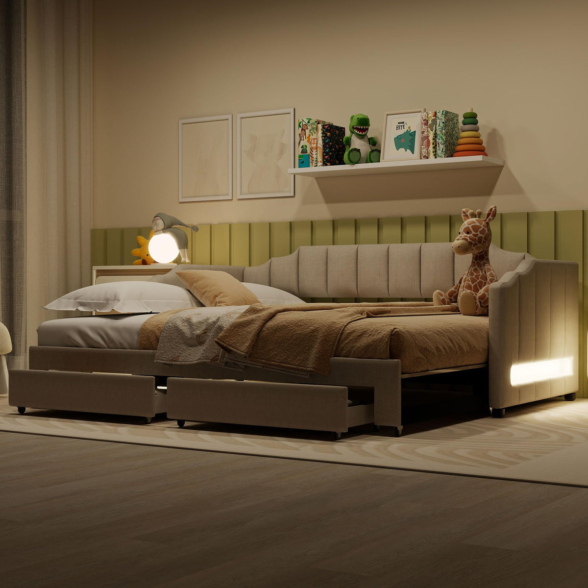 Twin XL Upholstered Daybed with Trundle and 2 Drawers A938086