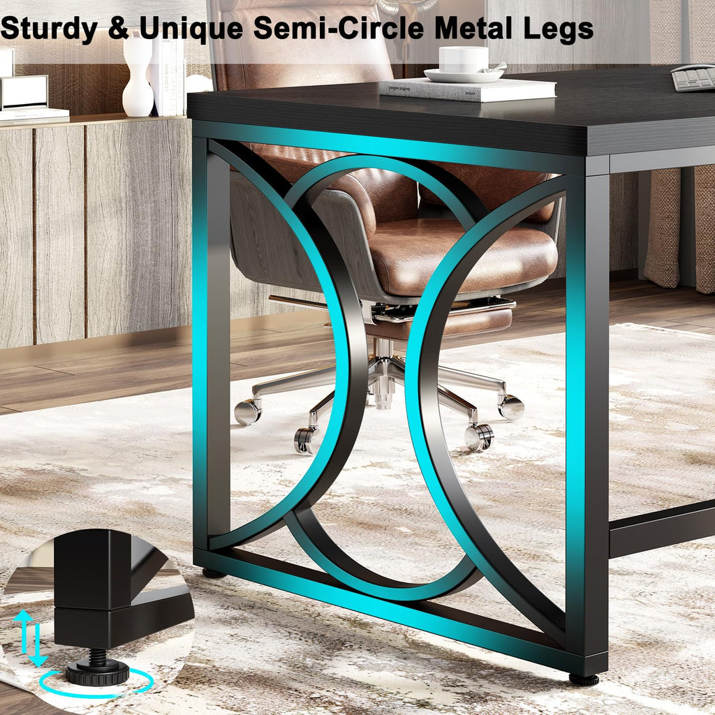 Black 55 Inch Metal Wooden Computer Desk G741