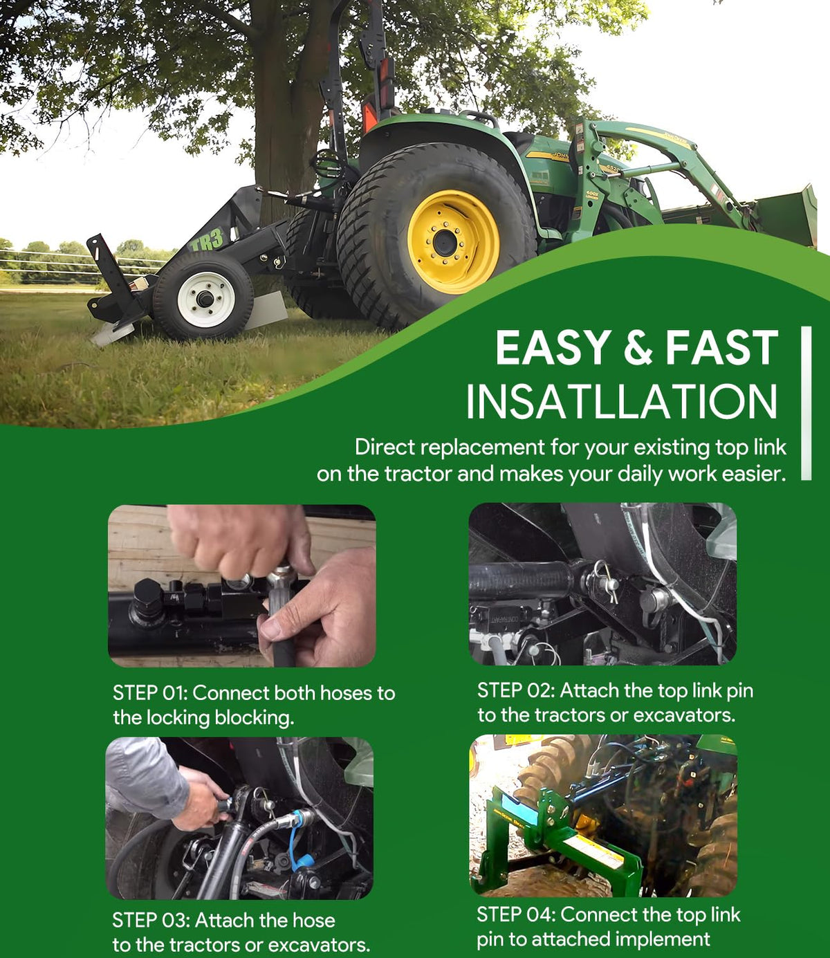 Hydraulic Top Link Cat. 1-1 with Locking Block and 2 Hose N62169