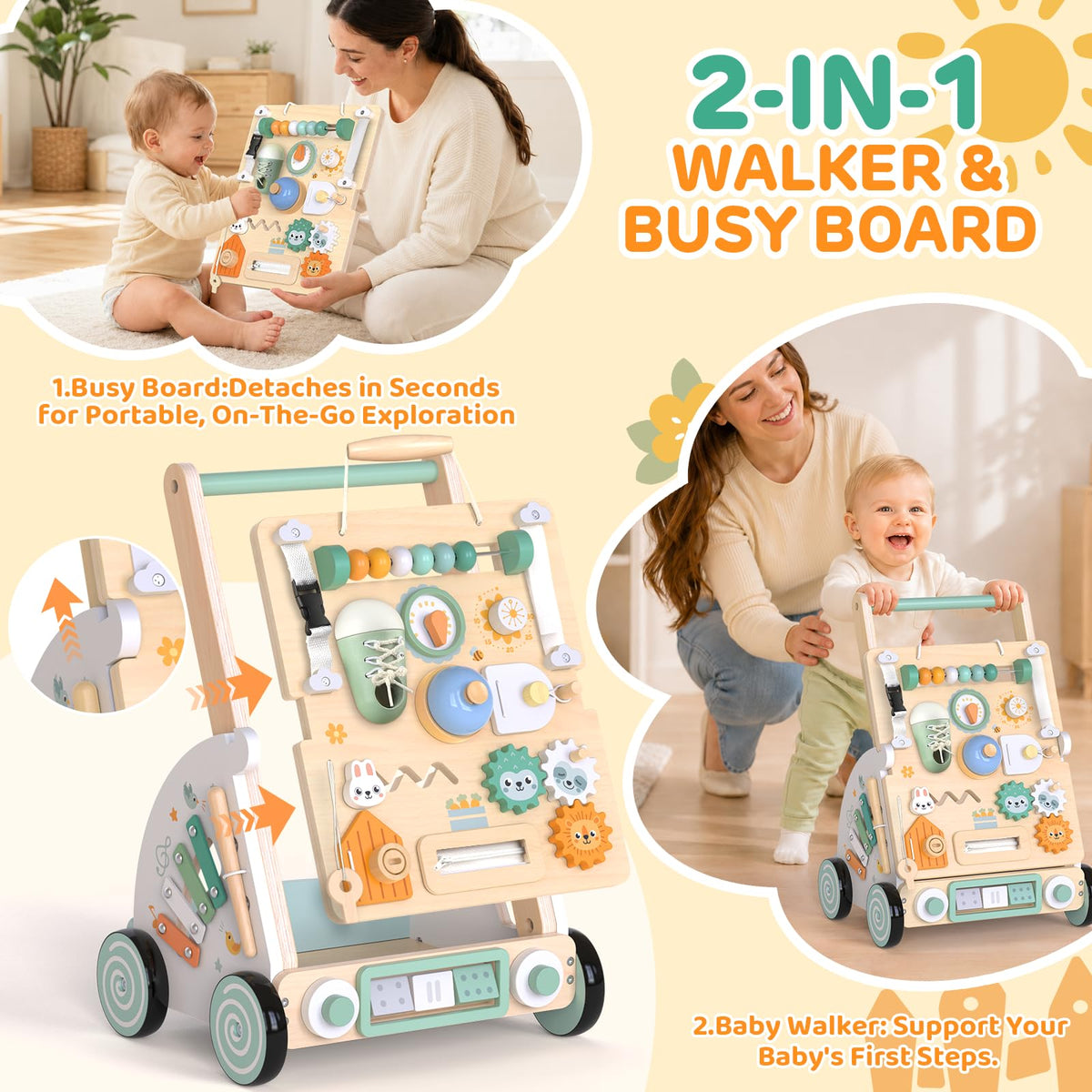 Wooden Baby Walker with Detachable Busy Board M83675