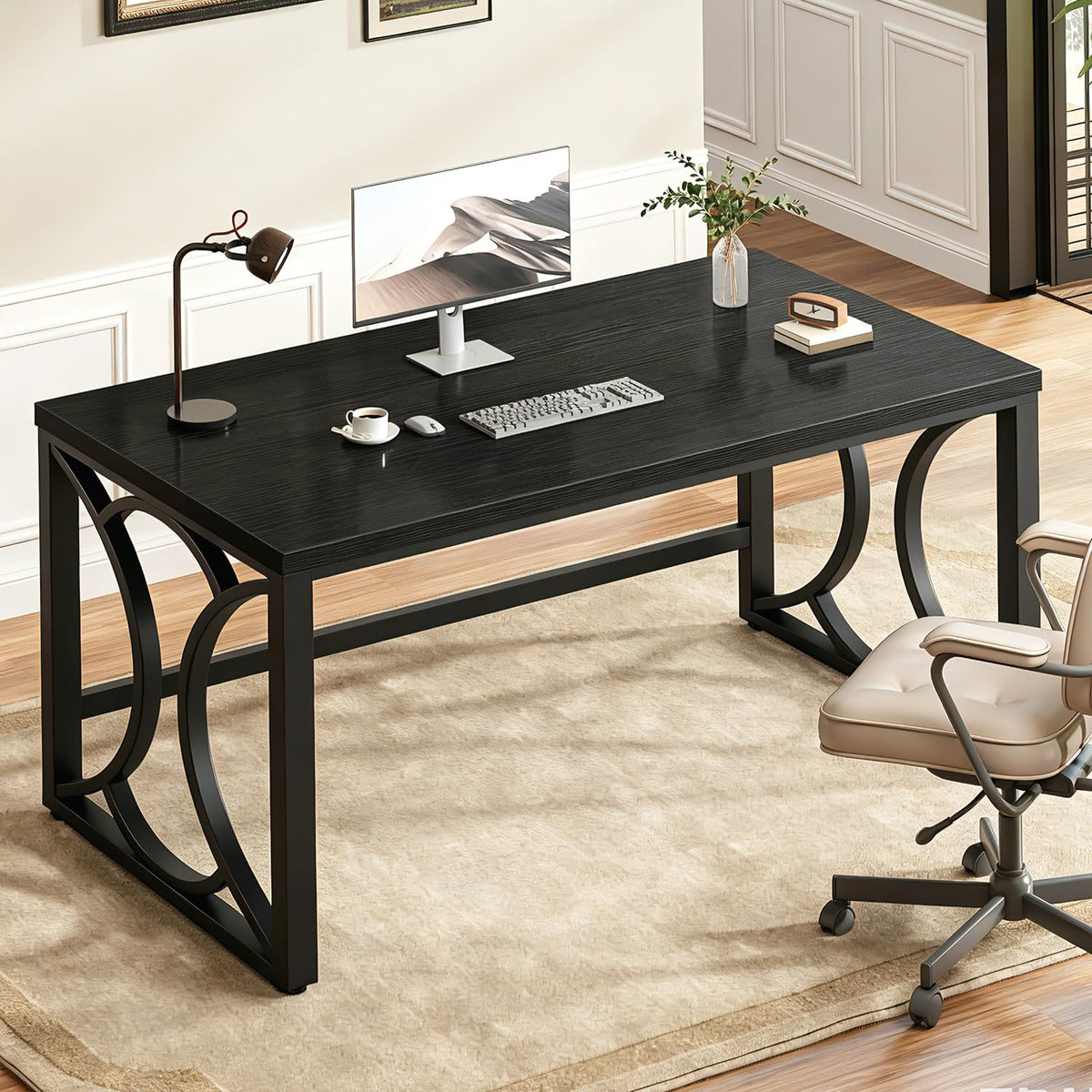 Black 55 Inch Metal Wooden Computer Desk G741