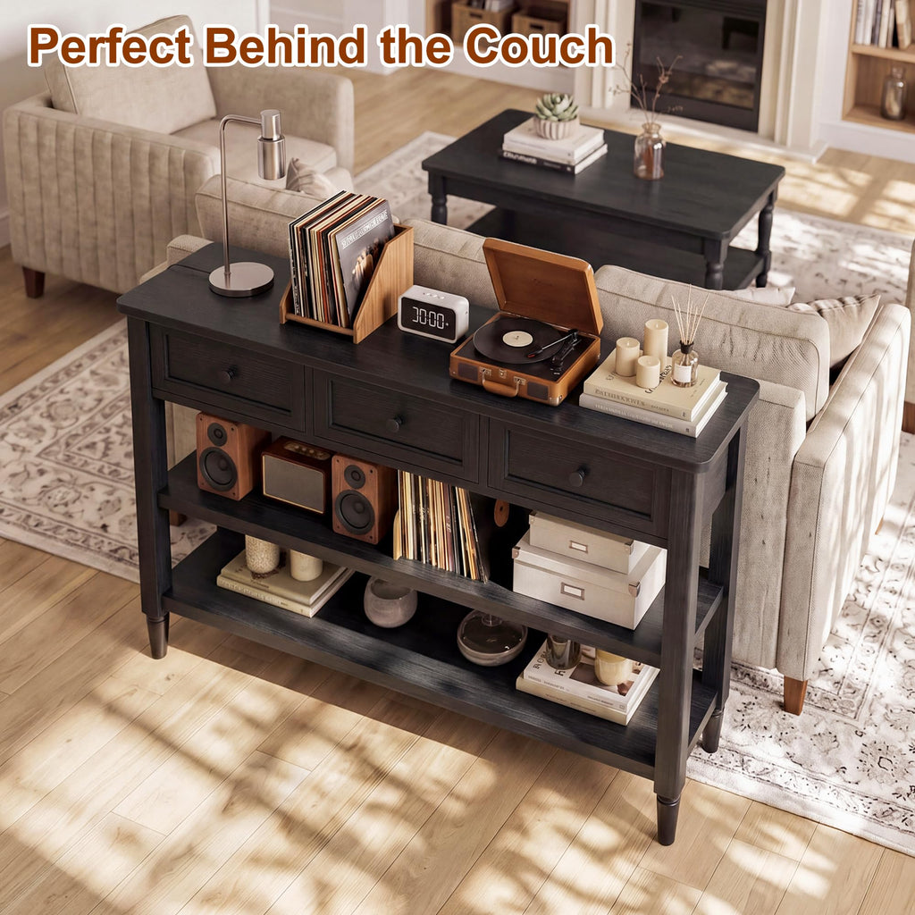 43" Farmhouse Entryway Table with 3 Drawers 2 Shelves O3787