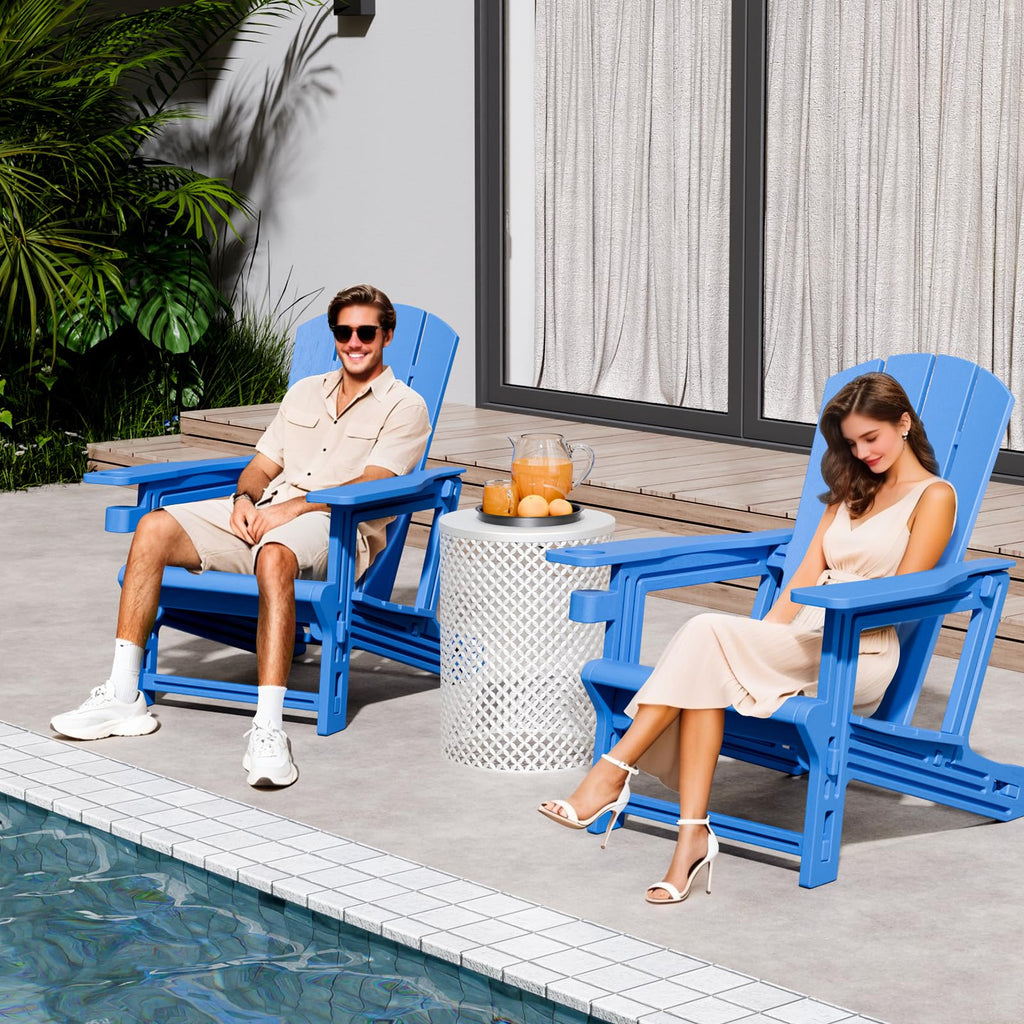 Klein Blue Plastic Adirondack Chairs Set of 2 with Cup Holder F766146