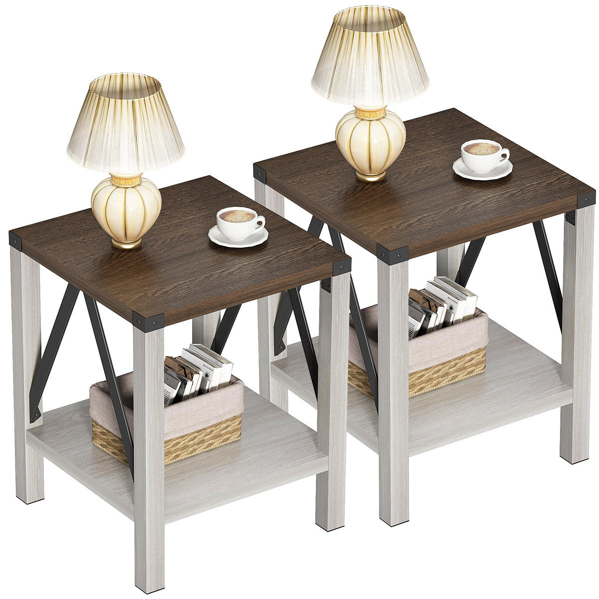 End Table Set of 2 with Storage Shelf T869
