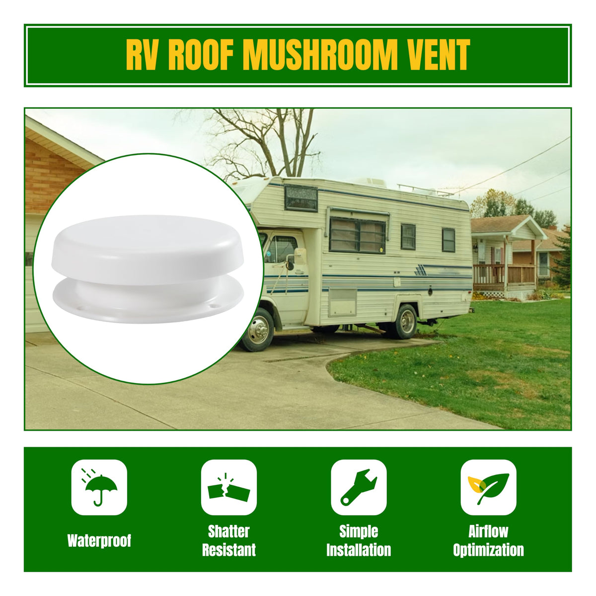 White RV Roof Mushroom Vent with Water Cover Guard Cap M86332