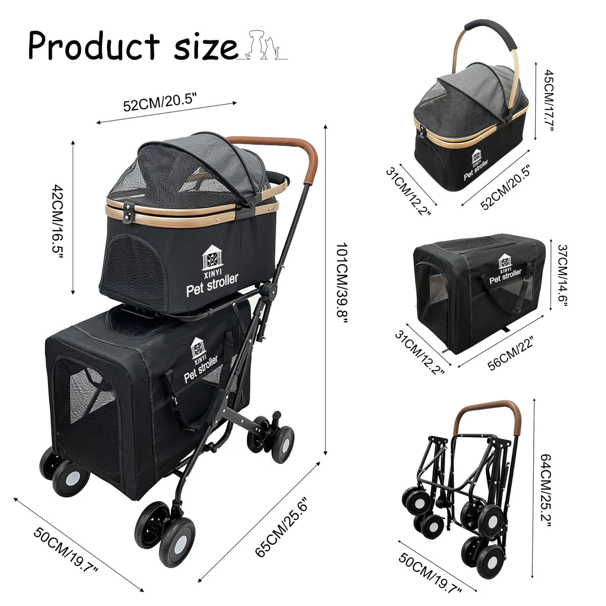 XL Extra-Large Double Pet Stroller with Weather Cover Y89436
